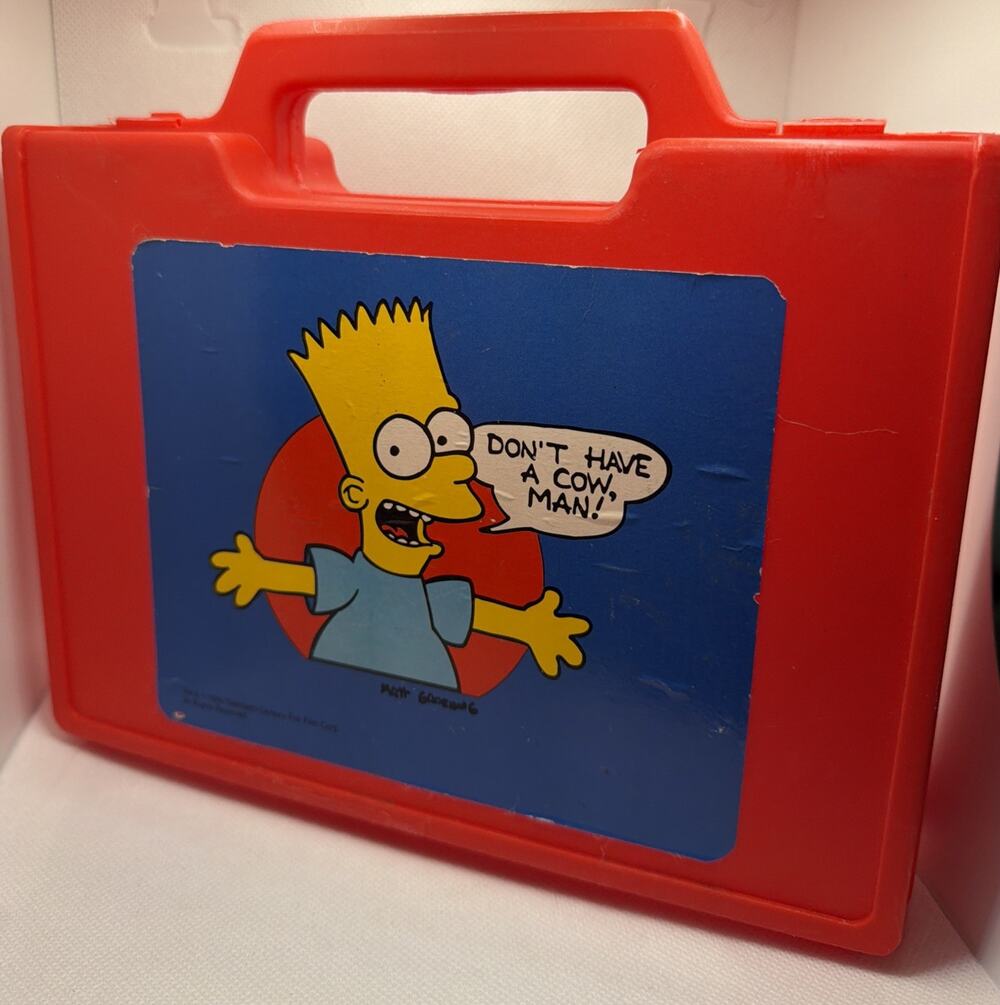 The Simpsons School Supply Pencil Box Bart empty Red Vintage 1990